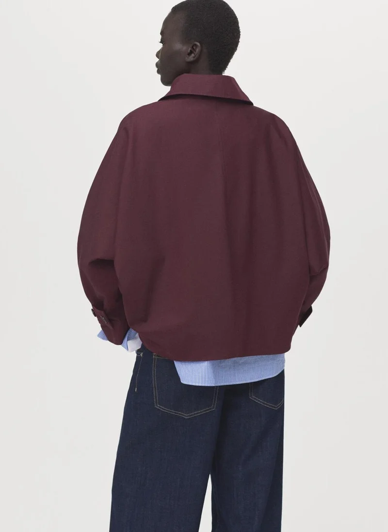 مانجو Short double-breasted trench coat with hood