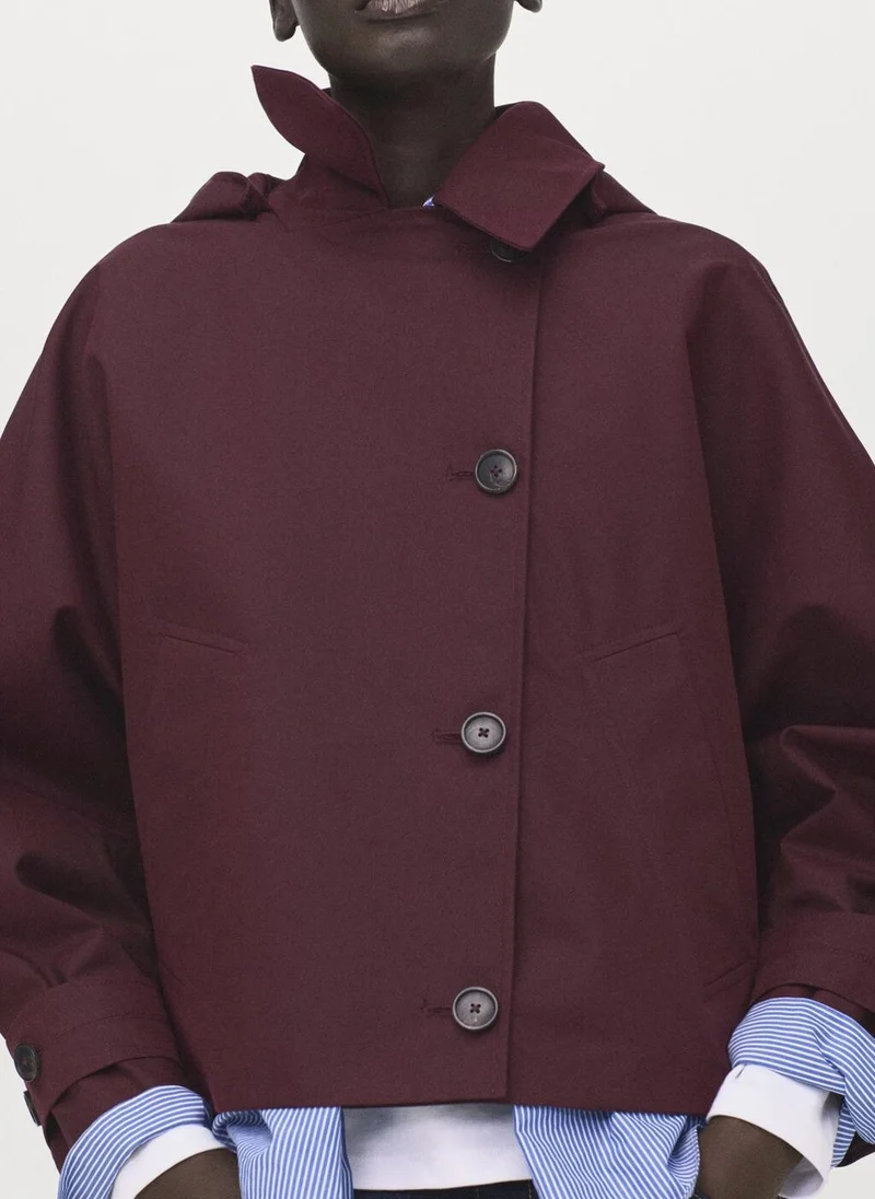 مانجو Short double-breasted trench coat with hood