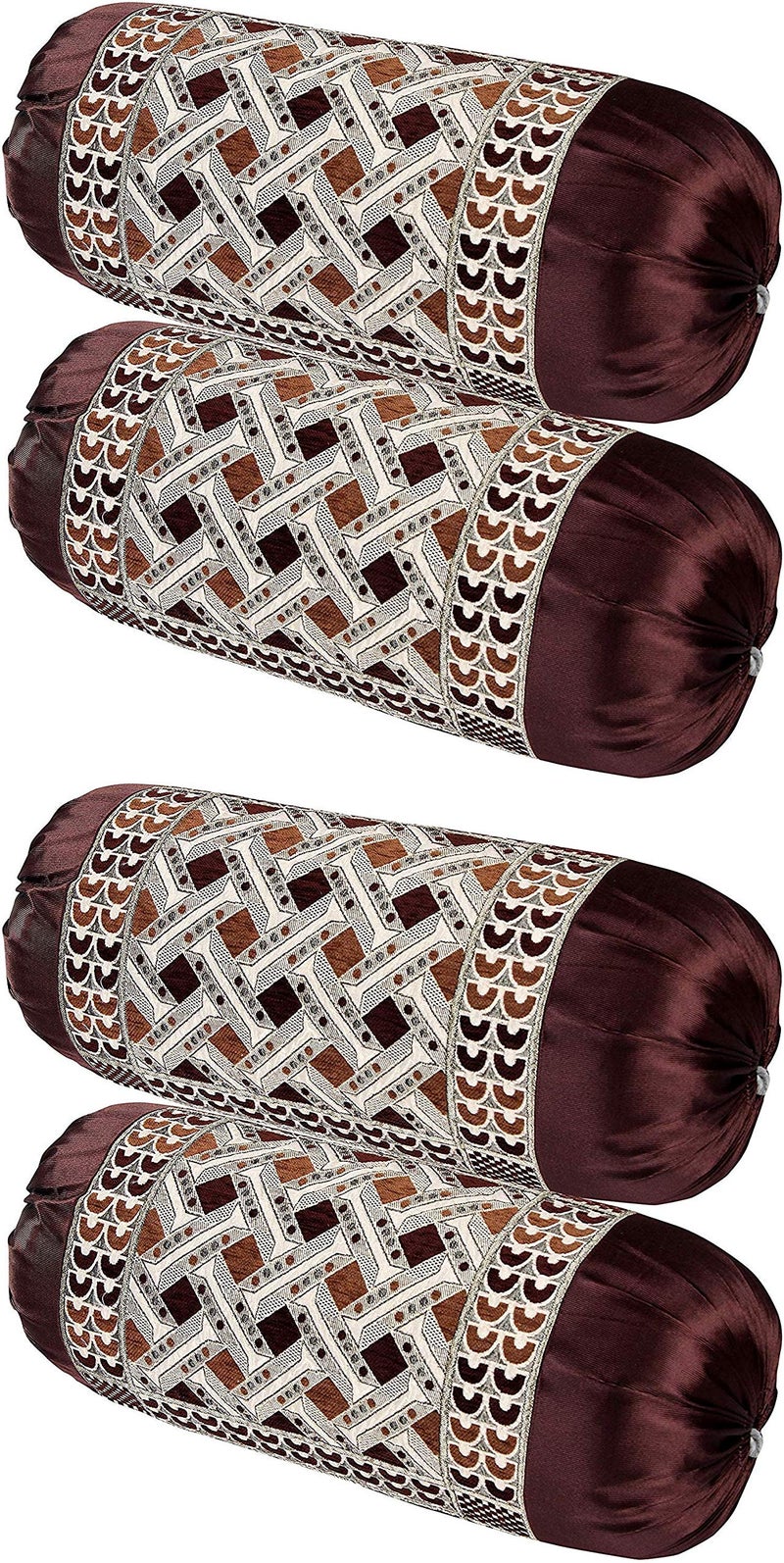 HSR Collection Chenille Velvet Luxury Round Bolsters Covers (Standard, Coffee) - Set of 4 - Image 1