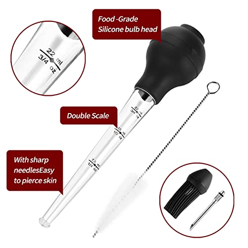 DIMESHY Turkey Baster Food Grade for Cooking & Basting, Detachable Round Bulb, Baster Cooking Good for Meat Poultry Beef Chicken, with Cleaning brush, inject needle, Basting brush - Image 2