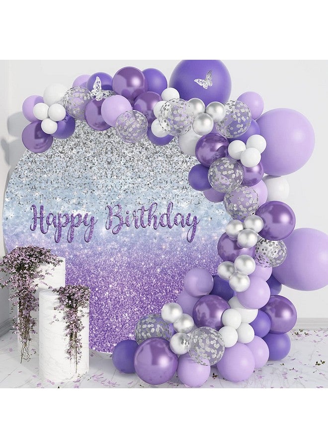 Renaiss Purple Glitter Round Backdrop Cover 7.2Ft Polyester Shiny Silver And Purple Sequins Round Photo Background Gorgeous Birthday Photography Backdrop For Girls Birthday Party Supply - Image 3