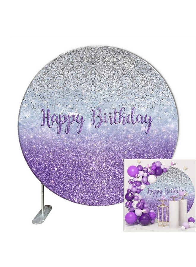 Renaiss Purple Glitter Round Backdrop Cover 7.2Ft Polyester Shiny Silver And Purple Sequins Round Photo Background Gorgeous Birthday Photography Backdrop For Girls Birthday Party Supply - Image 2