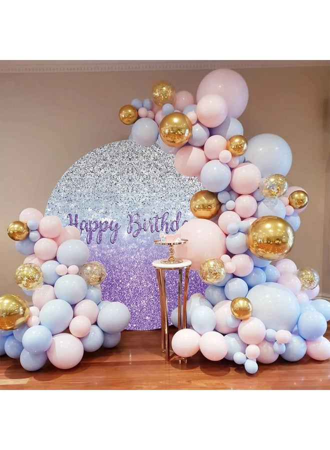 Renaiss Purple Glitter Round Backdrop Cover 7.2Ft Polyester Shiny Silver And Purple Sequins Round Photo Background Gorgeous Birthday Photography Backdrop For Girls Birthday Party Supply - Image 5