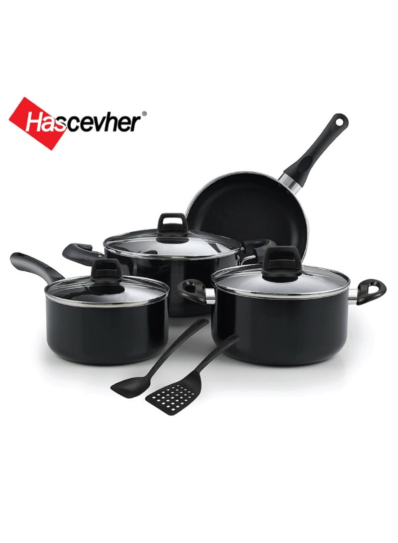 طقم أواني الطهي من هاسكيفر المصنوعة من الألمنيوم مع طلاء غير لاصق، 9 قطع، بيرين، ISFCP06028