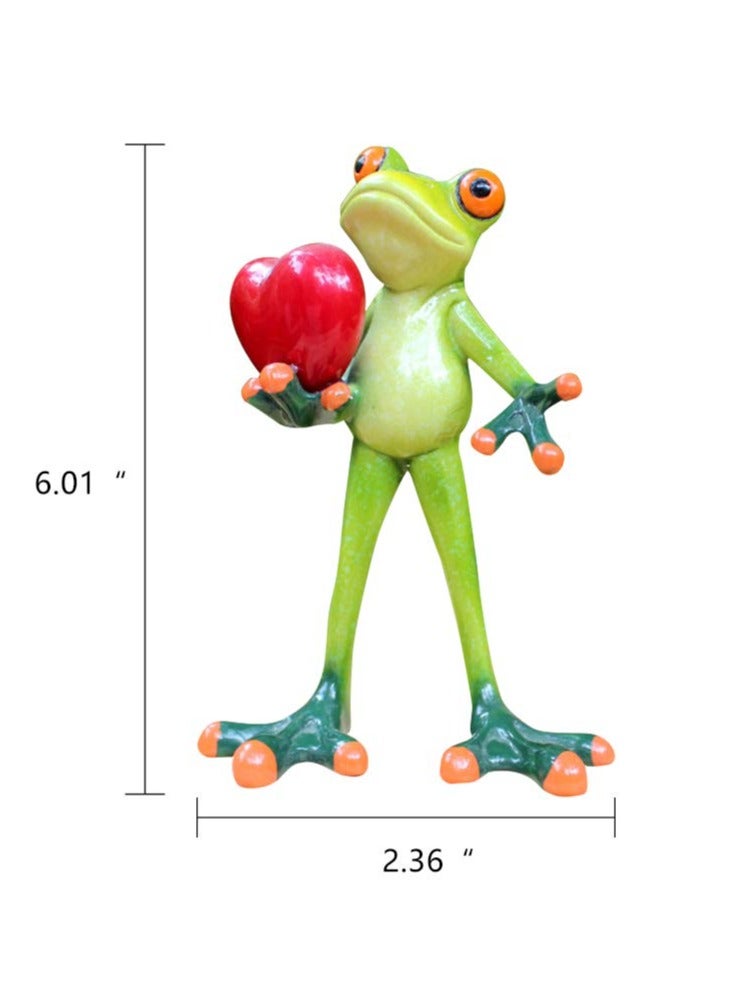 Excefore Frog Figurines Decor Funny Creative Craft Resin Green Frog Sculpture Statue for Home Office Desk Tabletop Bathroom Decoration, Ornament Gift (Give You My Love) - Image 5
