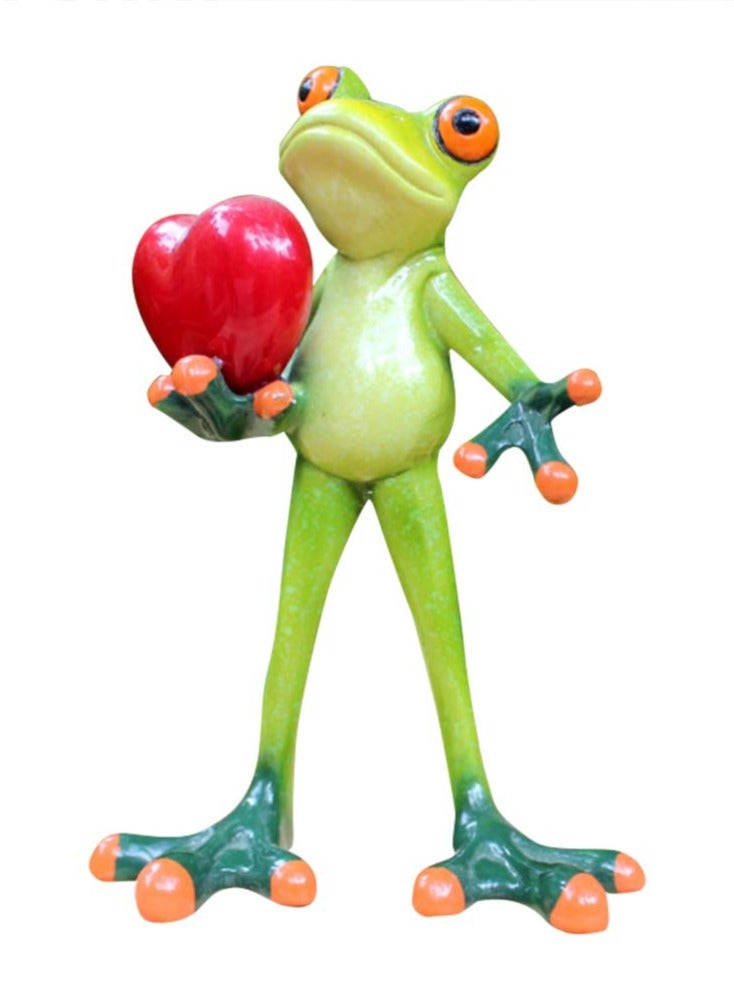 Excefore Frog Figurines Decor Funny Creative Craft Resin Green Frog Sculpture Statue for Home Office Desk Tabletop Bathroom Decoration, Ornament Gift (Give You My Love) - Image 1