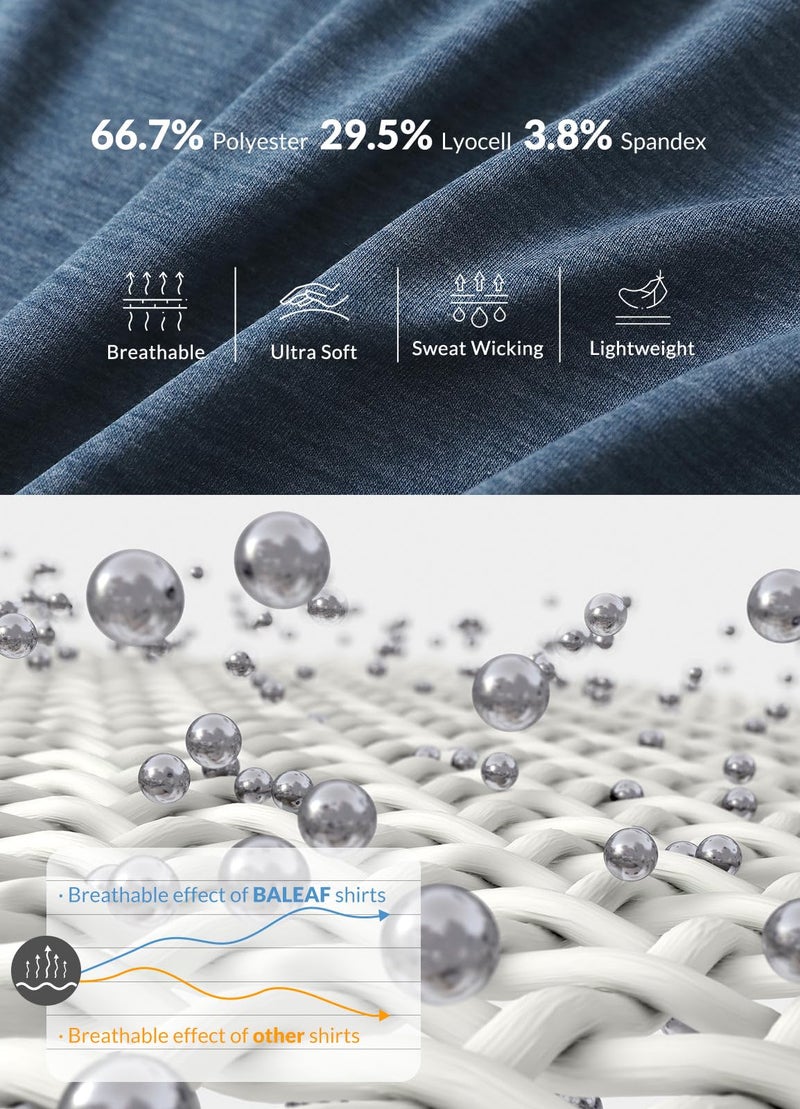 baleaf Women's Workout Shirts Yoga Workout Tops Short Sleeve Athletic Running Gym Exercise Loose Fit Clothes Heather Navy L - Image 3