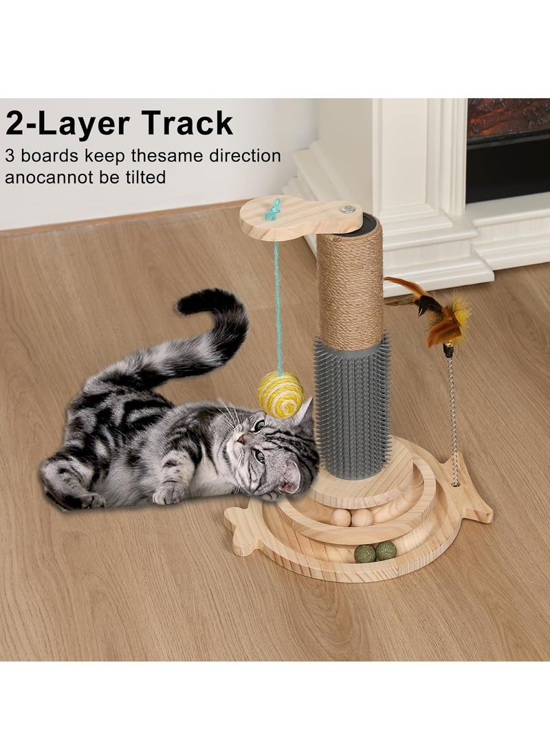 KASTWAVE Cat Scratching Post, Cat Ball Track Toy, Cat Scratcher with Wooden Ball Track, Catnip Teaser Stick Interactive Pet Cat Toy, Vertical Scratcher for Indoor Cats and Kittens Cat Scratching Posts  - Image 2
