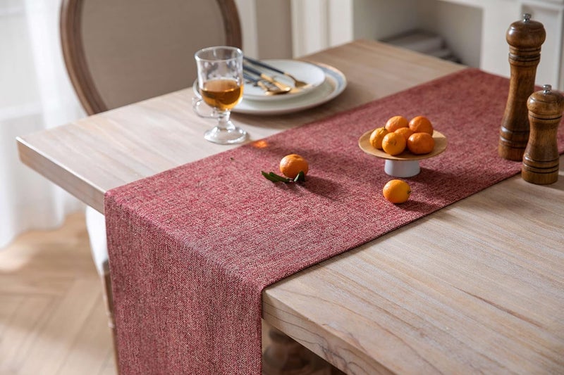 ZeeMart Burlap Style Farmhouse Table Runners 90 Inches Long, Red Rustic Woven Dining Table Runner for Everyday Use, 14x90 Inches, Red - Image 4