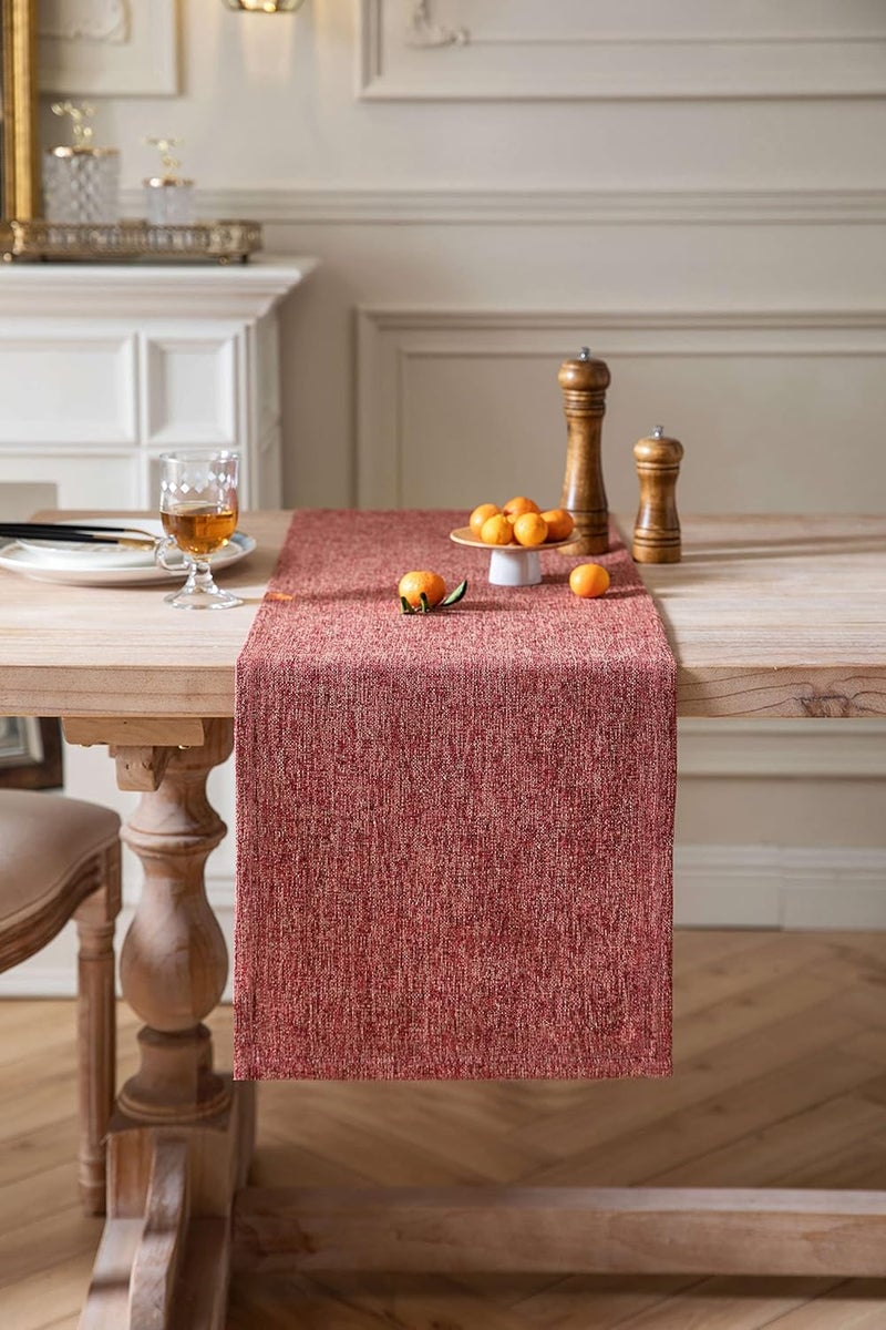 ZeeMart Burlap Style Farmhouse Table Runners 90 Inches Long, Red Rustic Woven Dining Table Runner for Everyday Use, 14x90 Inches, Red - Image 2