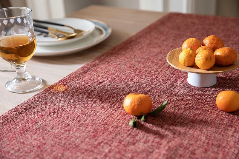 ZeeMart Burlap Style Farmhouse Table Runners 90 Inches Long, Red Rustic Woven Dining Table Runner for Everyday Use, 14x90 Inches, Red - Image 5