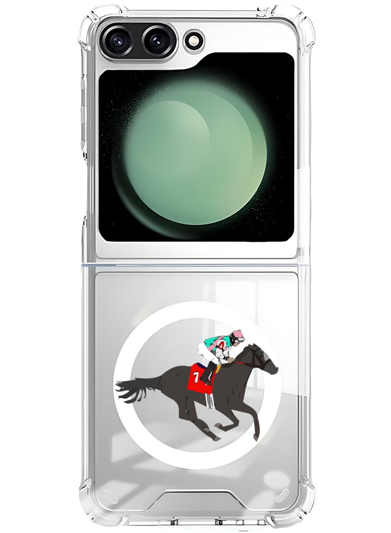 Theodor Magnetic Case for Samsung Galaxy Z Flip 5 Compatible with MagSafe Wireless Charging, Shockproof Phone Bumper Cover Horse Riding - Image 1