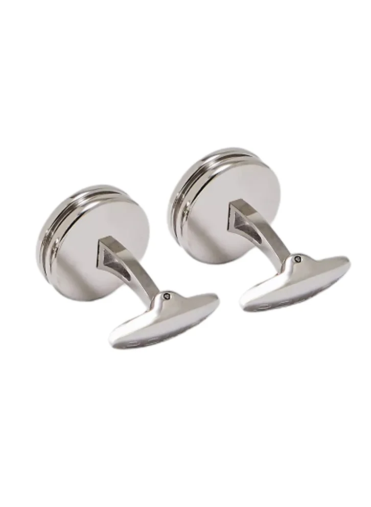 بوليس Black and Stainless Steel Center P Logo Cufflinks for Men