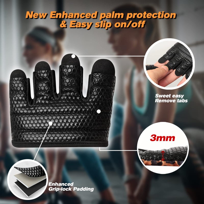 RYMNT Minimal Workout Gloves,Short Micro Weight Lifting Gloves Grip Pads with Full Palm Protection & Extra Grip for Men Women Weightlifting,Gym,Cross Training,Powerlifting,WODs.Leopard-Large - Image 3