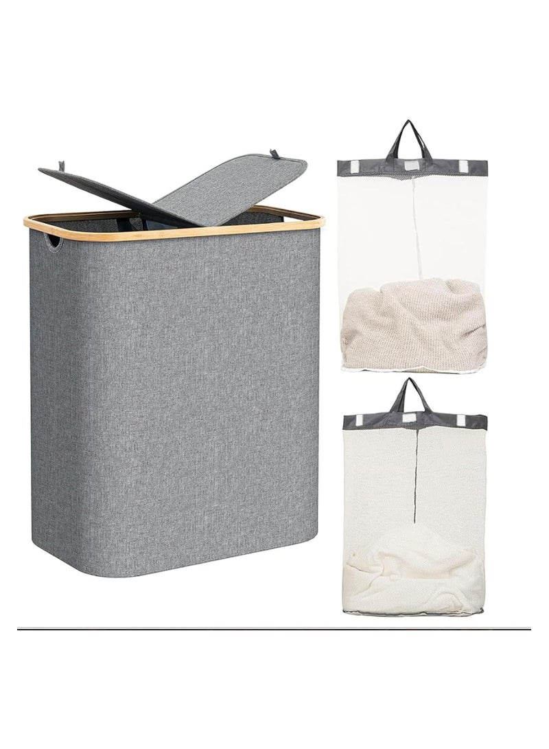 general Double Laundry Hamper with Lid 160 L Divided Large Laundry Basket with Removable Bags 2 Section Clothes Hampers for Laundry for Bathroom Bedroom & Laundry Room - Image 1