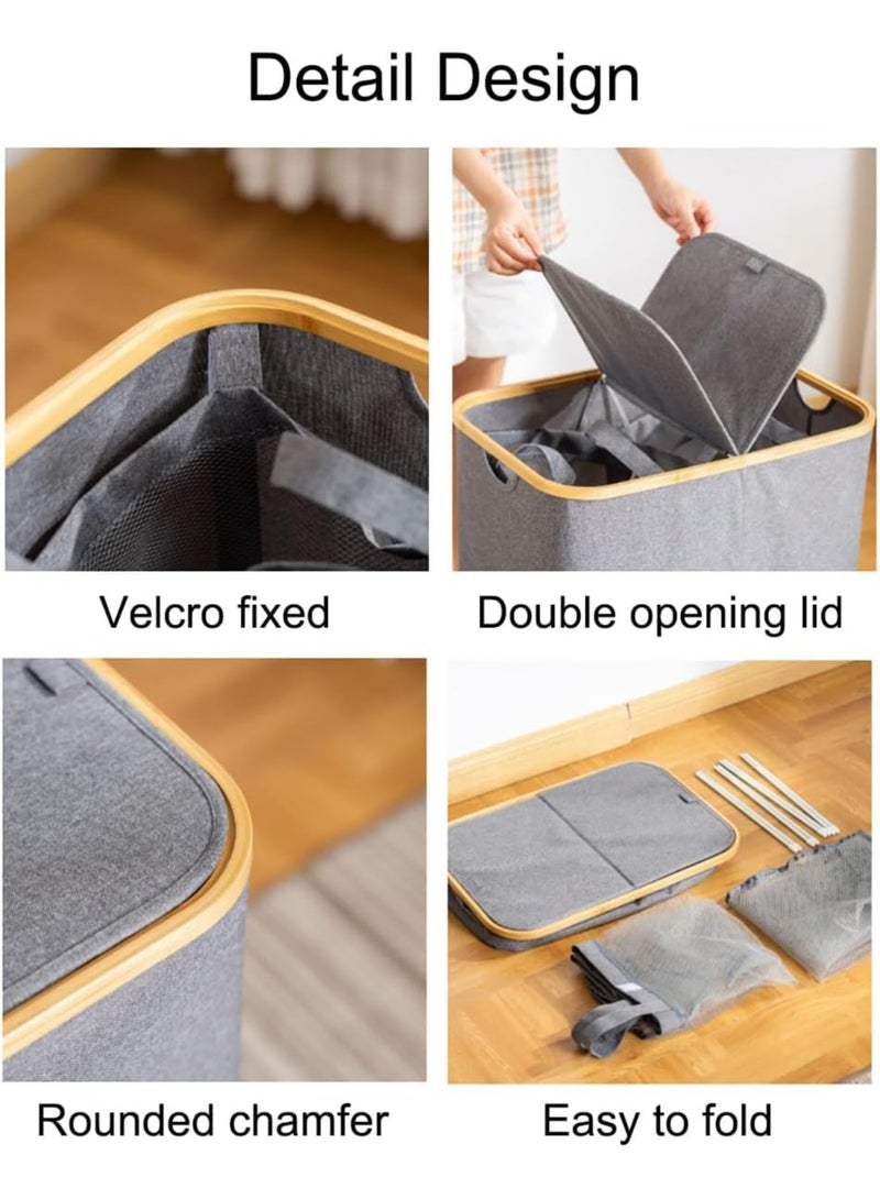 general Double Laundry Hamper with Lid 160 L Divided Large Laundry Basket with Removable Bags 2 Section Clothes Hampers for Laundry for Bathroom Bedroom & Laundry Room - Image 2