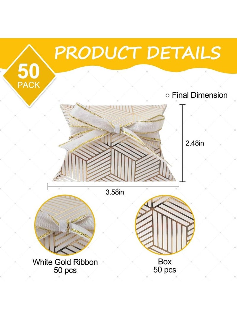 50 Pack Candy Box, Candy Box, Kraft Paper Pillow Candy Box, Decor Girl Birthday Baby Party Ideas Wedding Supplies (Gold Diamonds 3.58x2.48 Inches) - Image 2