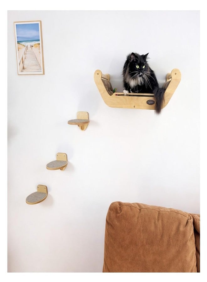Keebori Wall Mounted Wooden Cat Bed with Soft Cushion and 3 Climbing Steps Space-Saving Modern Cat Hammock Lounge Shelf for Indoor Cats Natural Birch by KEEBORI - Image 1
