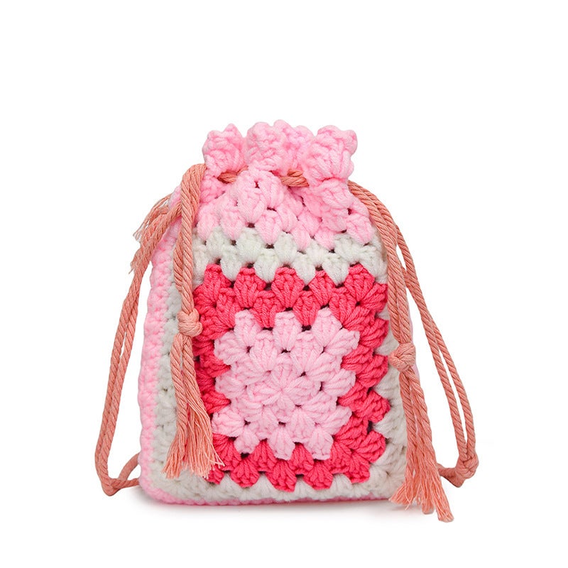 Compact Knitted Contrast Check Small Lucky Bag Ladies Mobile Phone Bag 25 New Shoulder Messenger Bag Bag
