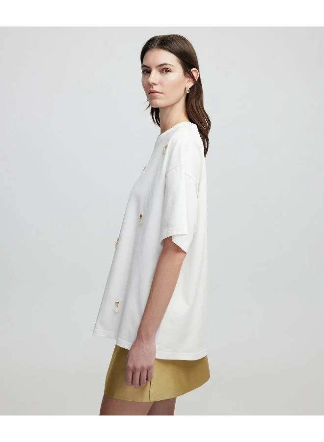 Ipekyol Relaxed Fit T-Shirt With Faux Leather Applique