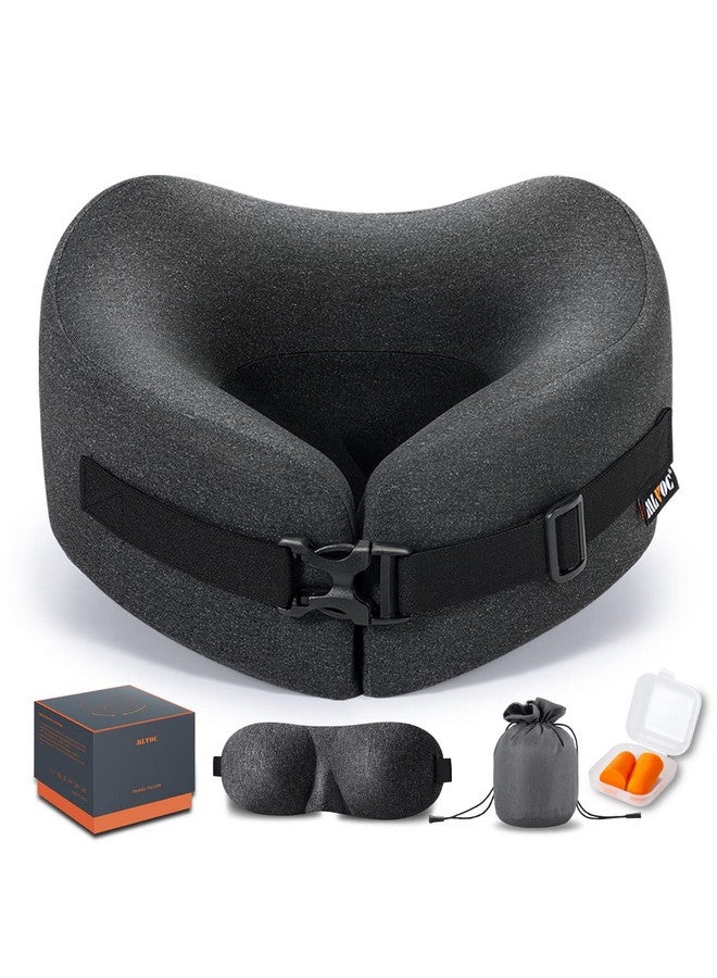 MLVOC MLVOC Travel Pillow Memory Foam Neck Pillow, Adjustable Comfort Breathable Cover, Airplane Travel Set with 3D Sleep mask, Earplugs Box, for Airplane, Car, Office, Home (Full Black) - Image 1