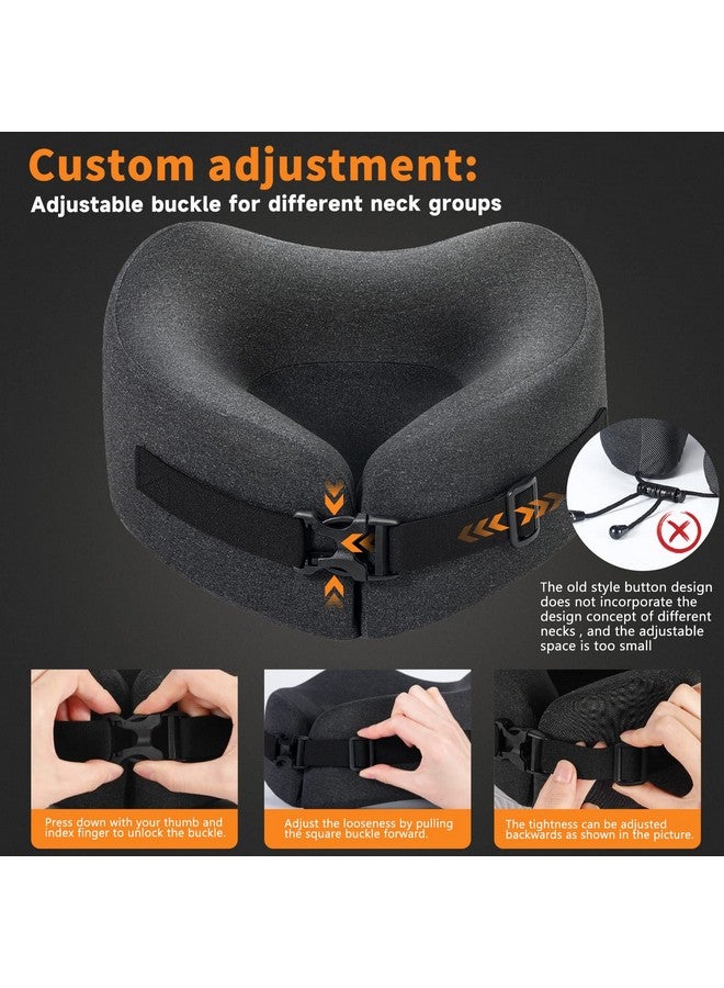 MLVOC MLVOC Travel Pillow Memory Foam Neck Pillow, Adjustable Comfort Breathable Cover, Airplane Travel Set with 3D Sleep mask, Earplugs Box, for Airplane, Car, Office, Home (Full Black) - Image 4
