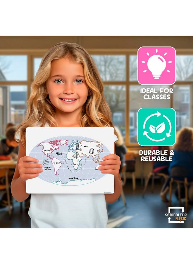 Scribbledo Continent Practice Sheets 9”X12” Map Of The Seven Continents Dry Erase World Globe Sheets Homeschool Supplies Learning Map Teacher Students Classroom Pack Of 10 Sheets  - Image 3