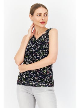 Zero Women Cowl Neck Sleeveless Allover Printed Tops, Black Combo  - Image 1