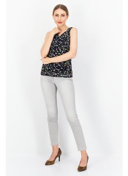 Zero Women Cowl Neck Sleeveless Allover Printed Tops, Black Combo  - Image 4