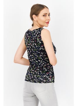 Zero Women Cowl Neck Sleeveless Allover Printed Tops, Black Combo  - Image 2