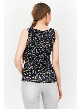 Zero Women Cowl Neck Sleeveless Allover Printed Tops, Black Combo  - Image 3