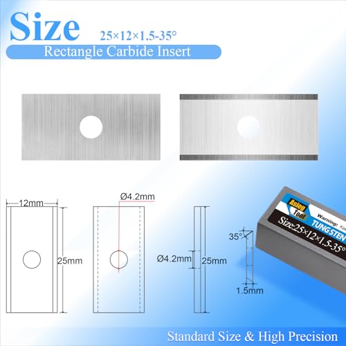 Asieg Tool 25x12x1.5mm-35° 1 inch Carbide Inserts Cutter Blades Replacement Knives 2 Cutting Edges with Screws for Woodworking Surfacing Groove Helical Planer Cutter Heads 10pcs - Image 2