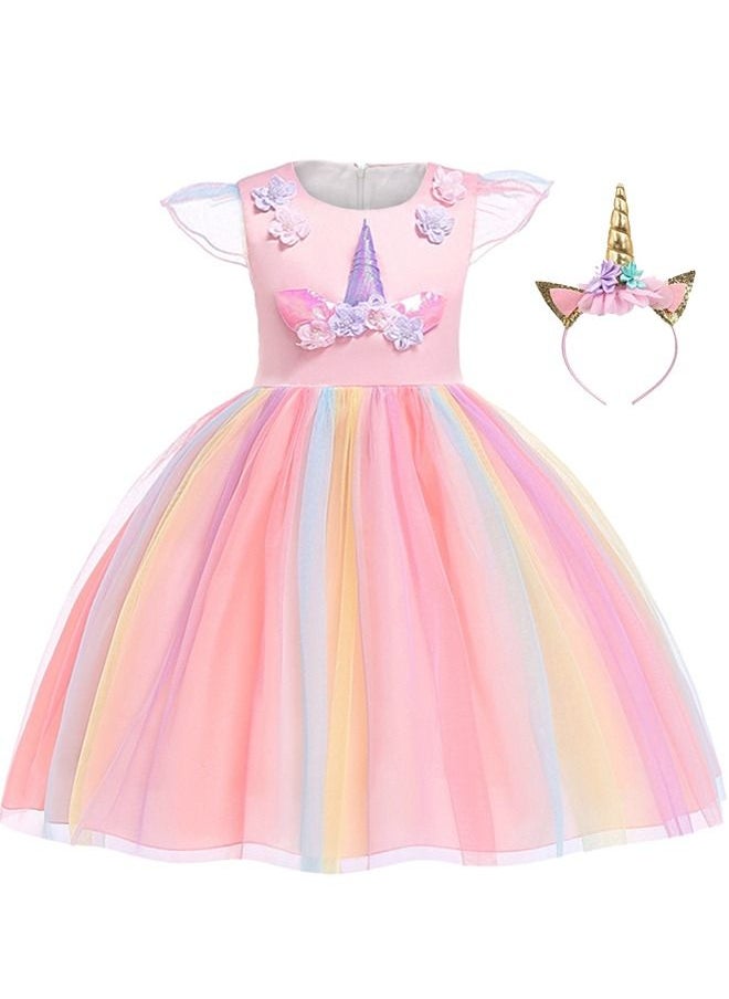 Beauenty Baby Girls Rainbow Unicorn Tutu Dress Princess Fancy Dress  - Image 1