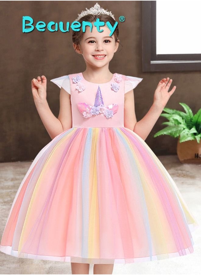 Beauenty Baby Girls Rainbow Unicorn Tutu Dress Princess Fancy Dress  - Image 4