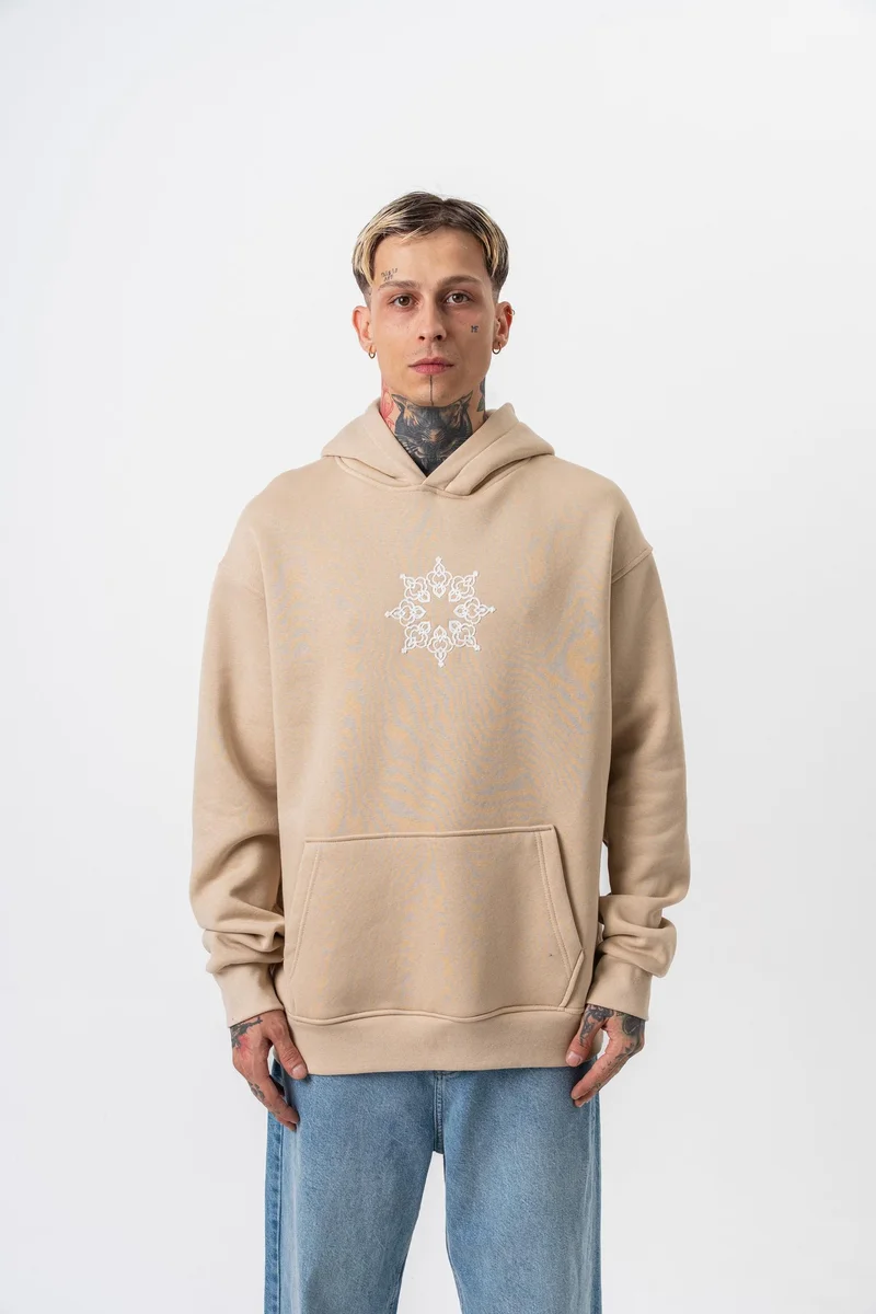 RESPIRE Men's Itsbyzey Embroidered Hooded Oversize Hoodie Beige