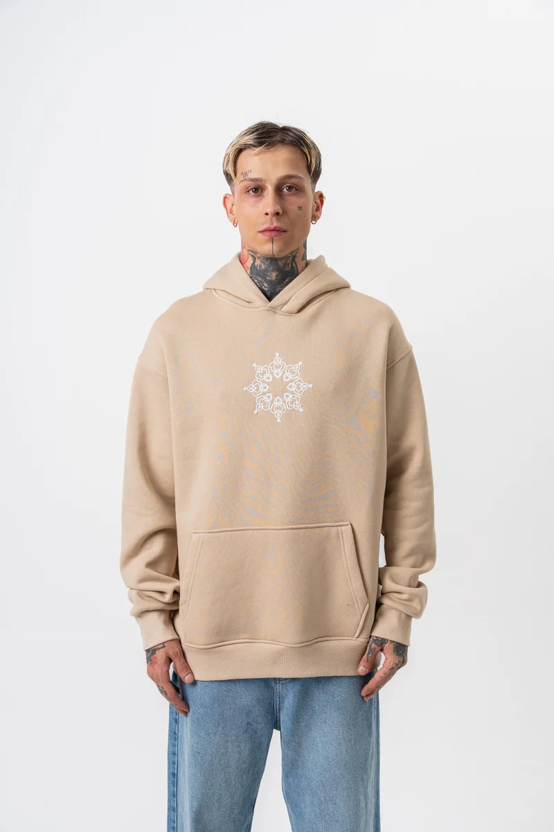 RESPIRE Men's Itsbyzey Embroidered Hooded Oversize Hoodie Beige