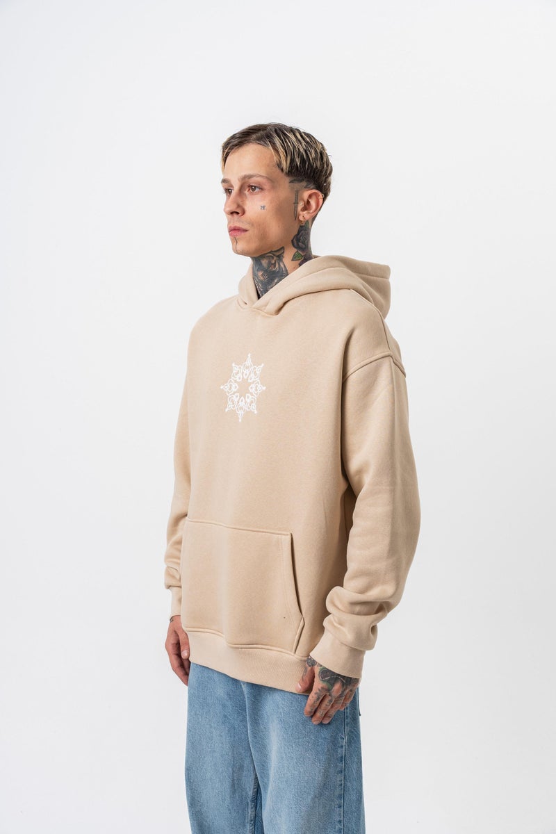RESPIRE Men's Itsbyzey Embroidered Hooded Oversize Hoodie Beige - Image 3