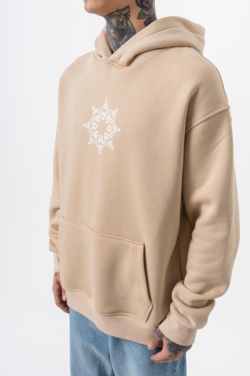 RESPIRE Men's Itsbyzey Embroidered Hooded Oversize Hoodie Beige - Image 4