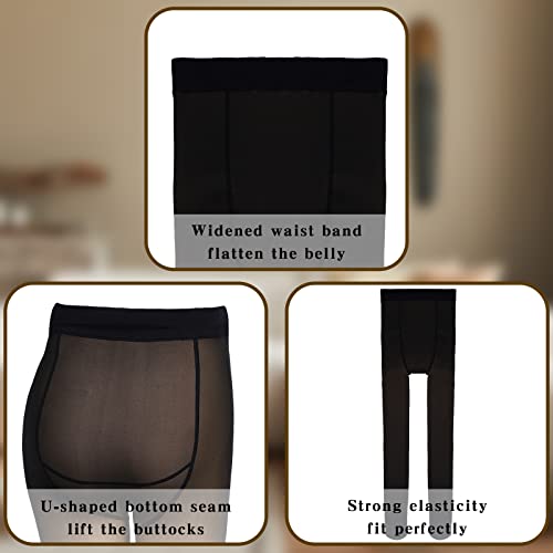 Bonuci Maternity Pantyhose Pregnancy Fleece Lined Tight Women Stretchy Opaque High Waist Legging (Translucent Black) - Image 3