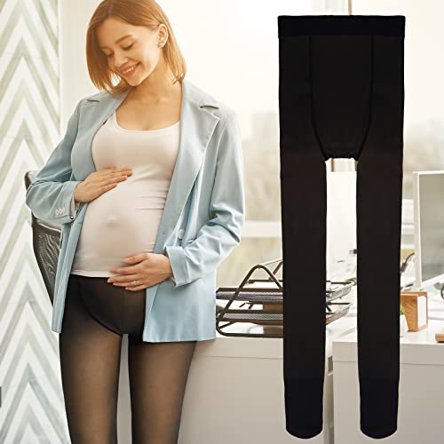 Bonuci Maternity Pantyhose Pregnancy Fleece Lined Tight Women Stretchy Opaque High Waist Legging (Translucent Black) - Image 5