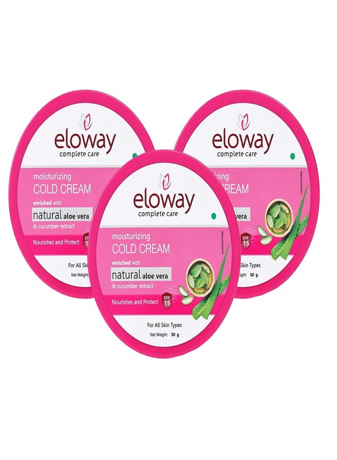 Eloway Moisturizing Cold Cream 50g (Pack of 3) with SPF 15 | Non-Sticky Face Cream with Aloe Vera & Cucumber | Natural Ingredients, For All Skin Types - Image 1