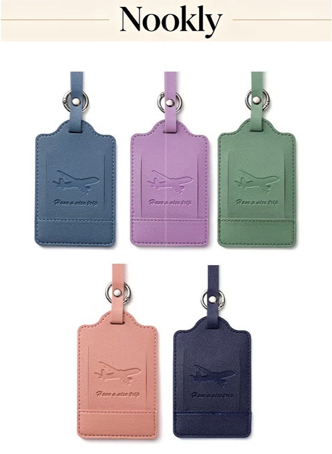 nookly 5 Pack PU Leather Luggage Tags with PVC Window & Metal Clasp, Personalized Travel Bag ID Tags for Suitcases (Multi-Color) - Image 1