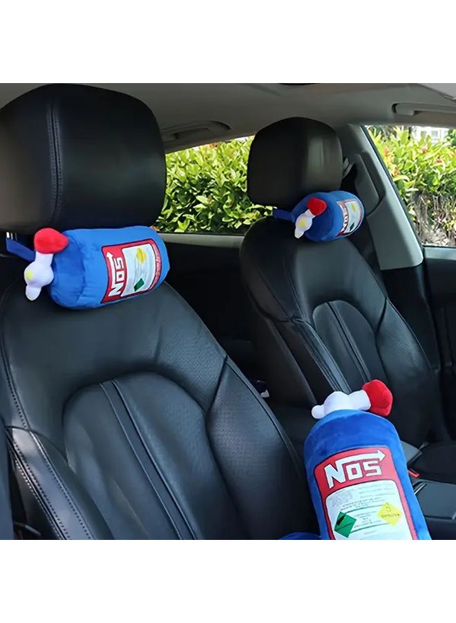 NOS Blue Car Neck Pillow Cylindrical Headrest Motorcycle Decoration - Image 1
