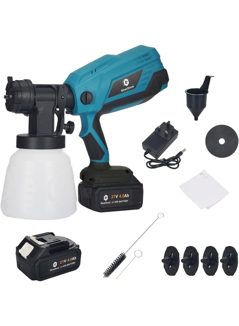 GearZone Cordless Paint Sprayer with 2 Batteries 21V 4.0Ah Cordless Spray Paint Machine 5 Nozzles 3 Patterns 1000ml Battery Powered Paint Sprayer High Pressure Electric for Home Furniture - Image 1