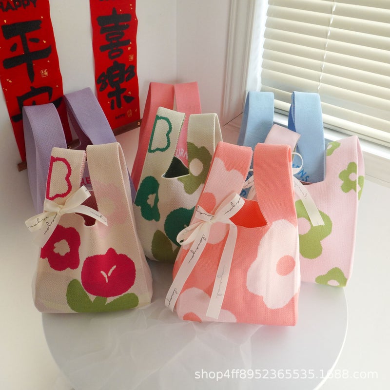 South Korea Ins Knitted Bag Girl'S Vesel Bag Knitted Handbag Knitted Bag Handbag Knitted Bag Crossbody - Image 2
