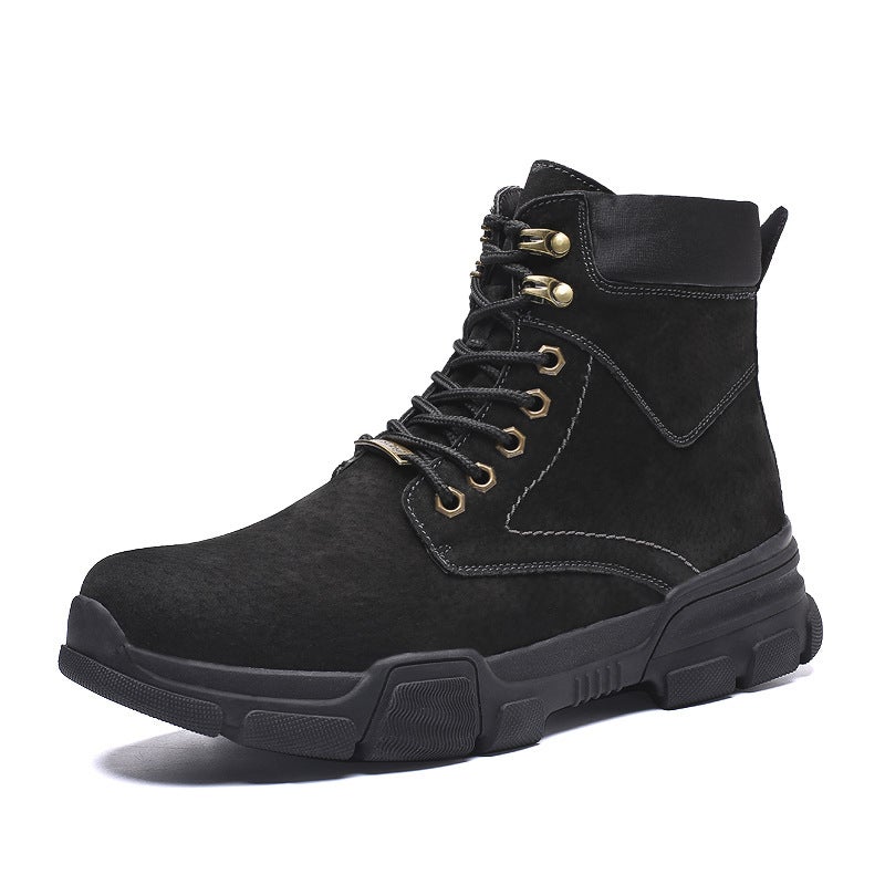 Short Boots Men'S High-Top Cotton Shoes Mid-Top Winter Boots Leather Trendy Couple'S Workwear Military Boots British Martin Boots Women - Image 4