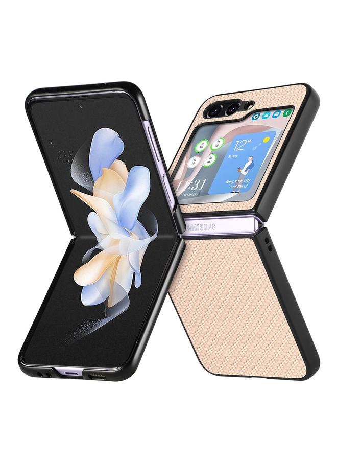The Bros Case For Samsung Galaxy Z Flip5 Carbon Fiber Pattern Leather Skin PC Folding Phone Case