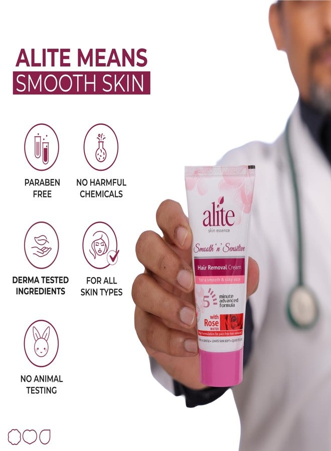 Alite Hair Removal Cream for Women| Painless & Hair Removal | Smooth, Nourished Skin | Enriched with Rose Water, Natural Butter & Aloe Vera Pack of 4 (60g each) - Image 5