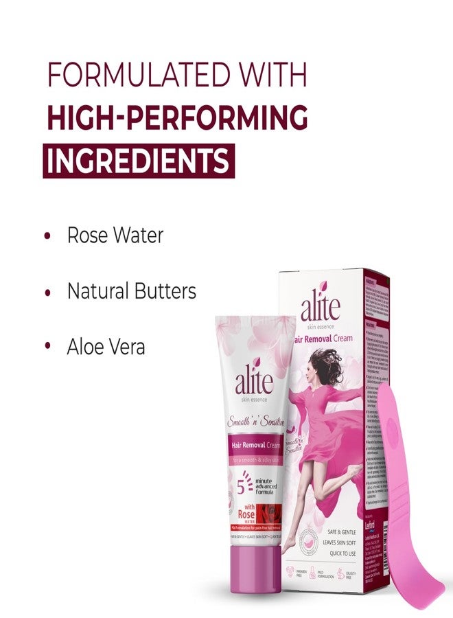 Alite Hair Removal Cream for Women| Painless & Hair Removal | Smooth, Nourished Skin | Enriched with Rose Water, Natural Butter & Aloe Vera Pack of 4 (60g each) - Image 2