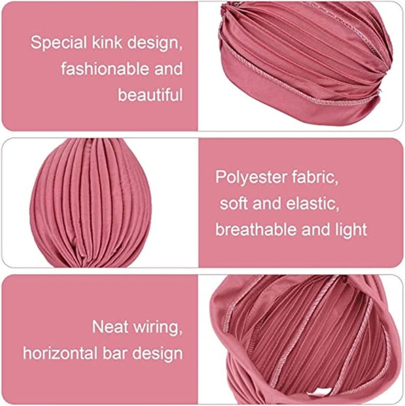 Luckam Turbans for Women, Stretch Slouchy Head Beanie Cover Pre-Tied Knot Twisted Pleated Headwrap Nightcap, Solid Color India Style Muslim Headgear Wraps Head Cap, Assorted Colors, 6 Pcs - Image 3
